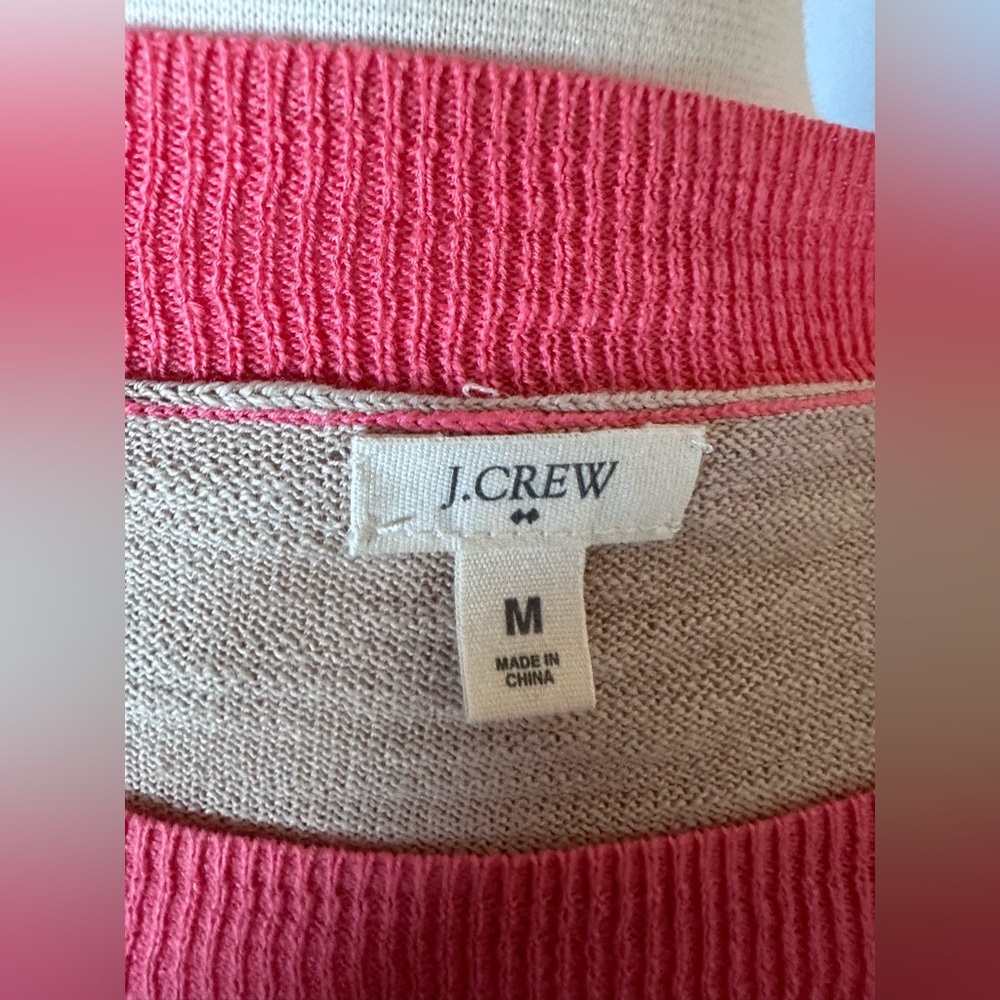J. Crew Factory Cotton Teddy Crewneck Light 3/4 Sleeve Sweater Coral/Tan Med EUC - Picture 4 of 9